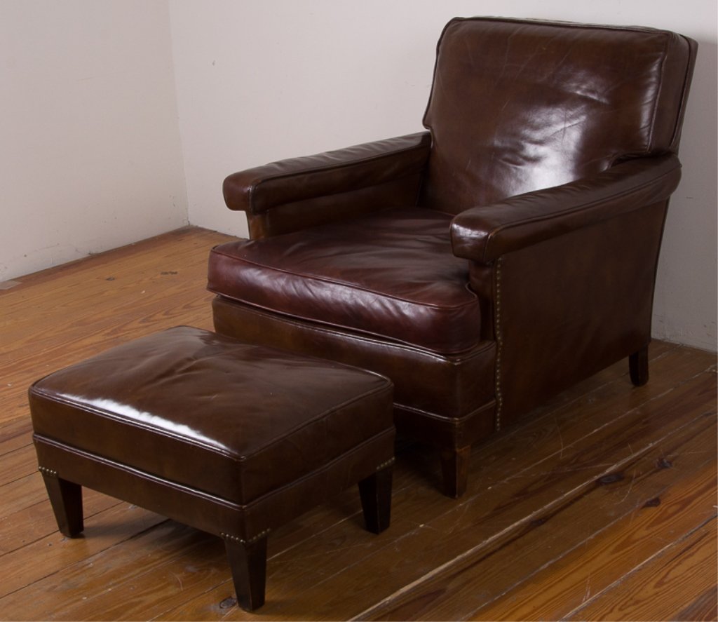 Brown Leather Armchair & Ottoman (1 of 8)