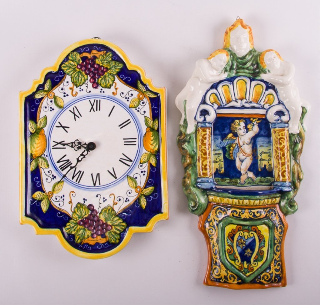 Italian Ceramic Wall Clock & Wall Pocket (1 of 7)