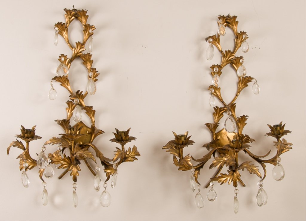 Gilded Oak Leaf Wall Sconces, Pair (1 of 3)