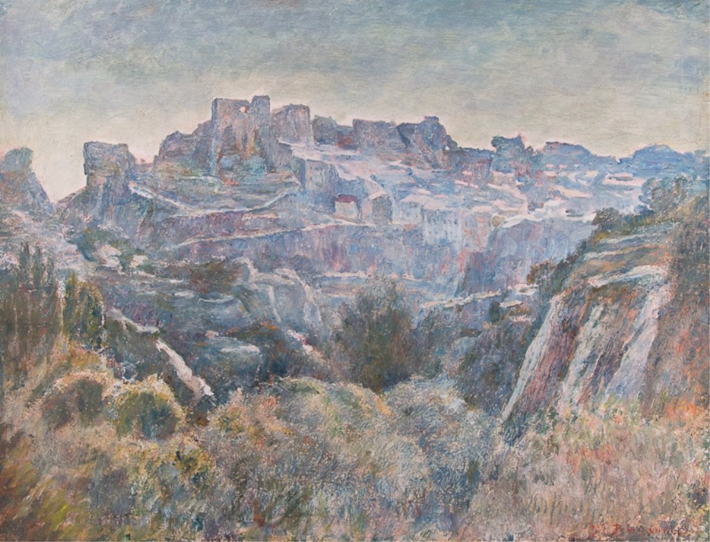 Jose Fabri-Canti Oil on Canvas: Large Jose Fabri-Canti (France, 1910-1994) oil on canvas depicting a Provence mountain village; signed to bottom right corner; measures approximately 31-1/2" x 39-1/4" with frame and has a sight image