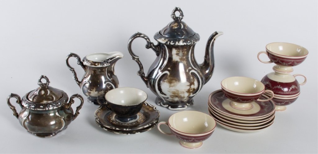 Rosenthal & Bavarian Tea Service, Seventeen (17): Includes six Rosenthal Selb-Germany saucers (4-1/2" in diameter) and five matching teacups (1-1/2" tall and 3" in diameter to opening), all marked to bottom; also includes a matching set of Bavarian t