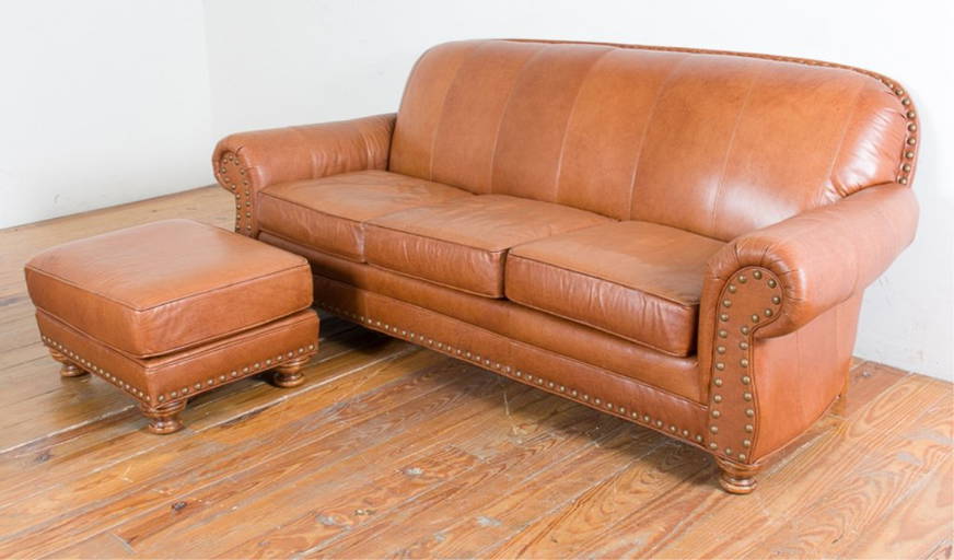 Temple Inc. Leather Couch & Ottoman