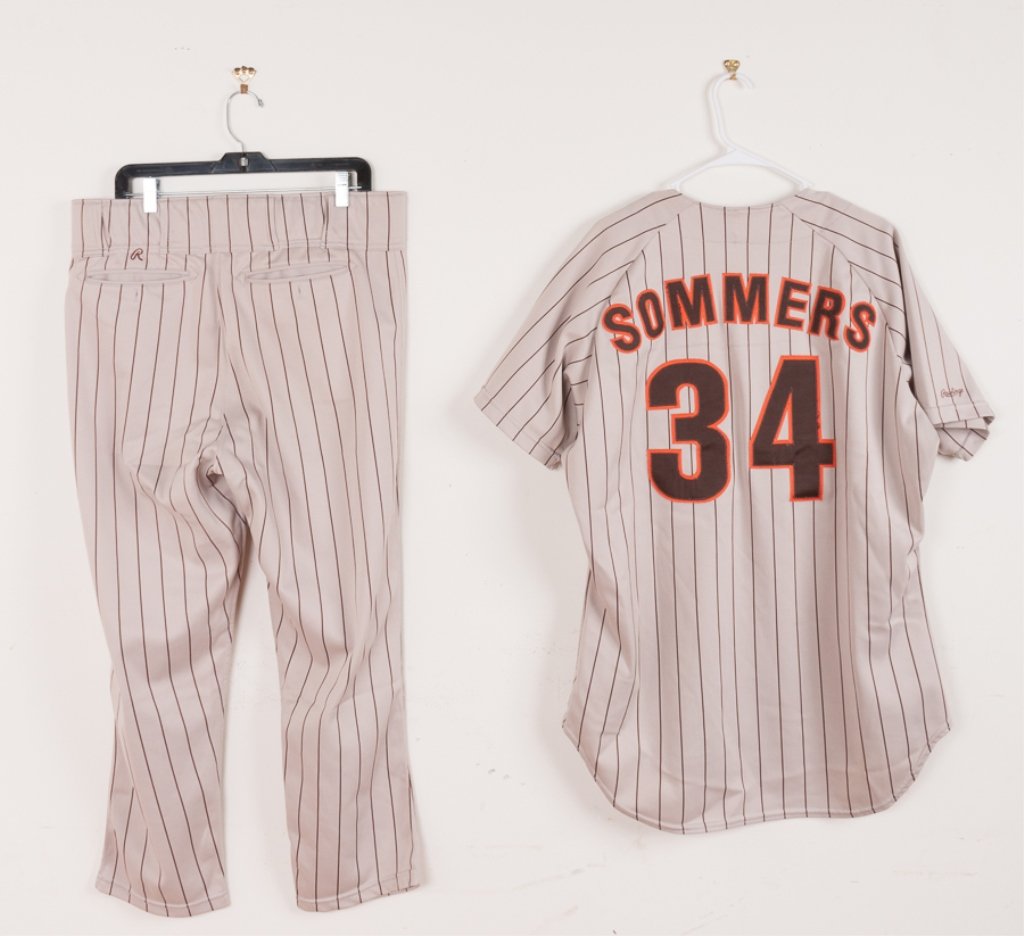 Denny Sommers Game Worn San Diego Padres Uniform: Dennis Sommers Rawlings 1990 away team game worn San Diego Padres shirt and pants, Sommers came to Major League Baseball for the first time as bullpen coach of the New York Mets in 1977-78, working fo