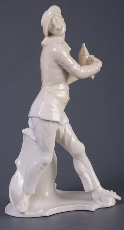 Nymphenburg Pierrot Figure: Franz Anton Bustelli (1723-1763): Pierrot, Commedia dell´arte, unpainted porcelain figure; measures approximately 7-7/8" high. Markers stamp to bottom along with 54 and 0 and having impressed pottery