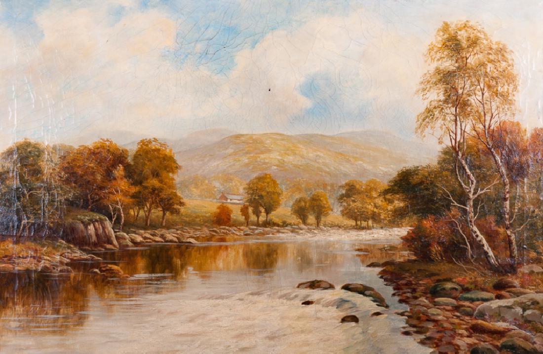 Robert Gallon "The Conway Valley" Oil On Canvas: Robert Gallon (United Kingdom/United States, 1845 - 1925) framed oil on canvas depicting the Conway Valley of New Hampshire. Signed "R. Gallon" to lower left, & complete with titled brass placard to l
