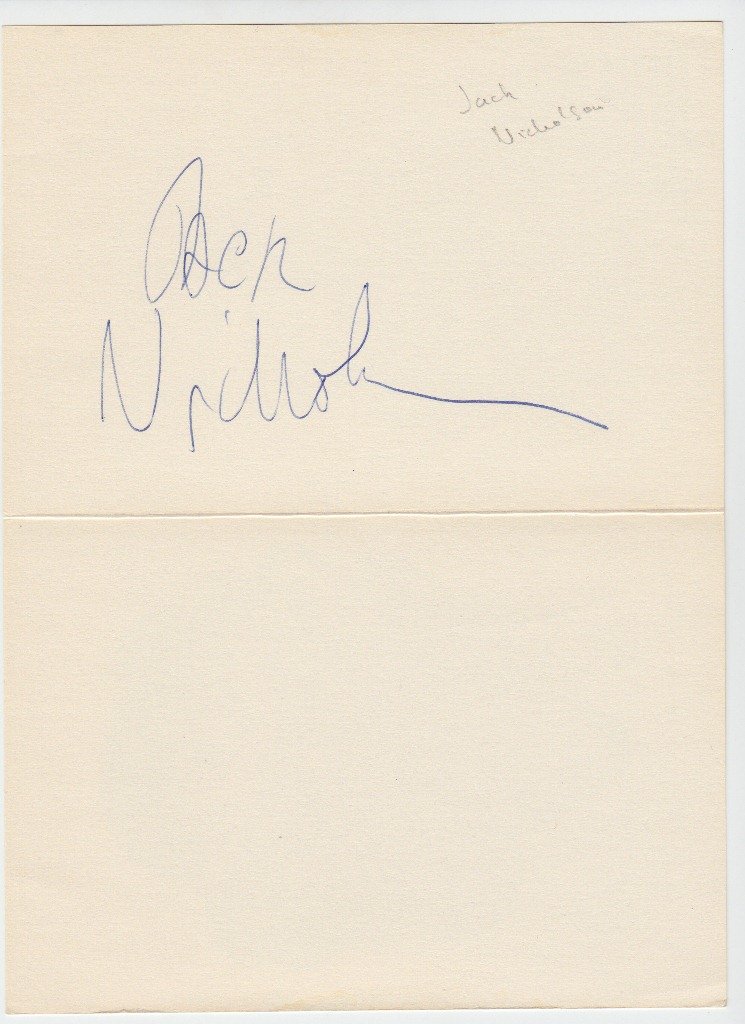 Jack NICHOLSON American actor (born 1937), nominated t: Jack NICHOLSON American actor (born 1937), nominated twelve times for the Academy Awards, won three times. Signed card “Jack Nicholson”, 4.5x6.7 inches. Good condition. Acteur américain (né en 1