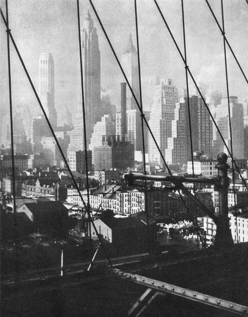 D. J. Ruzicka - Towers of Manhattan - Gravure: Vintage PhotoGravure by Beck Engraving Company - printed in 1937 - View from Brooklyn Bridge - Image size approx. 8"x10"