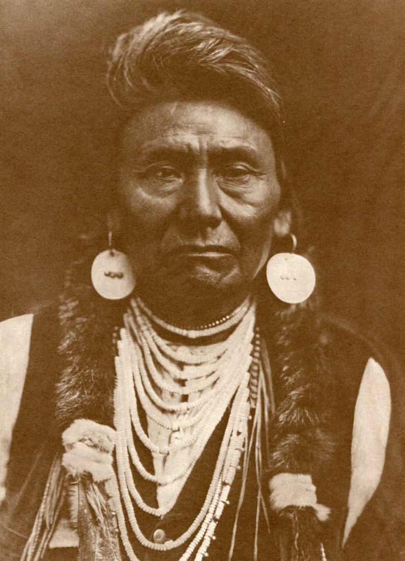 Edward Curtis - Chief Joseph (Nez Perce) - Gravure: 1972 - Meridan Gravure Co. (printer) vintage photogravure - printed in Sepia from the original negatives lent by the J.P. Morgan Library- Image Size approx. 6"x9"