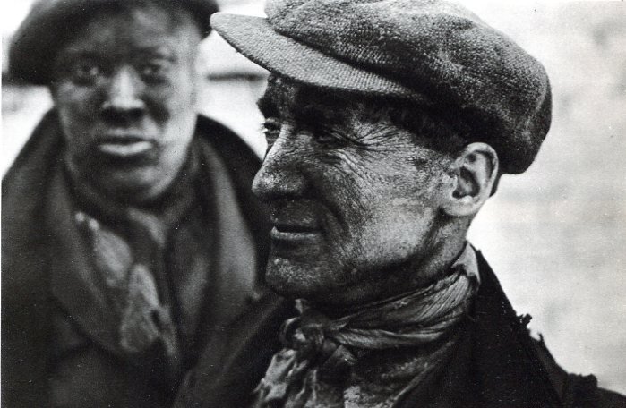 Robert Frank - Coal Miners - Photogravure: 1975 Sheet-Fed Photogravure by D H Greaves (English printers) - Images from London and Wales, taken in 1951 - printed later . Image size 7" x 4.5" mounted