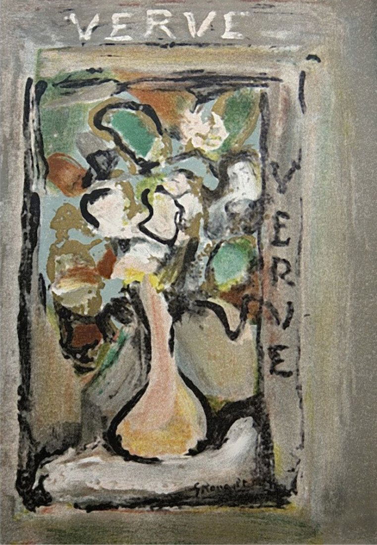 Georges Rouault - Cover of Verve #4 - Lithograph: Lithographic cover. Published in Paris by Teriade for Verve (Vol. 1, No. 4) in 1938, and printed by Mourlot. Signed in the plate (not by hand). image size 11 3/4 x 13 inches
