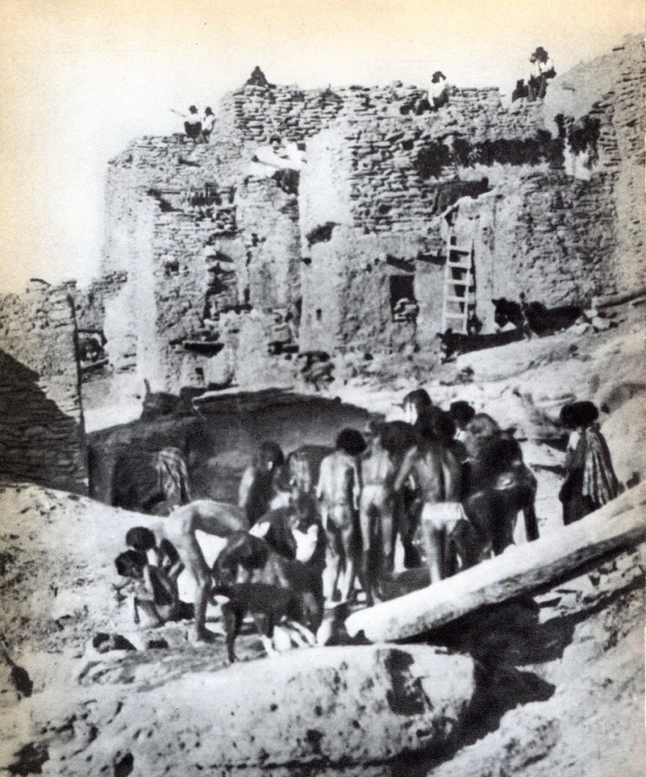 Arnold Genthe - End of Hopi Snake Dance at Walpi: 1936 Sheet-fed Gravure printed by Beck Engraving Co (Philadelphia, USA printers) - Image size approx. 6.5"x9.5"