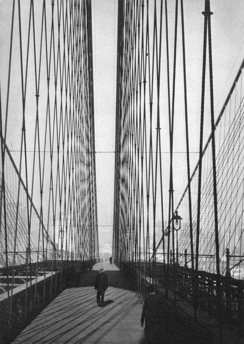 D. J. Ruzicka, Footpath, Brooklyn Bridge- Gravure: Vintage Sheet-Fed PhotoGravure by Beck Engraving Company - printed in 1937 - Image size (inches) approx. 8 x10