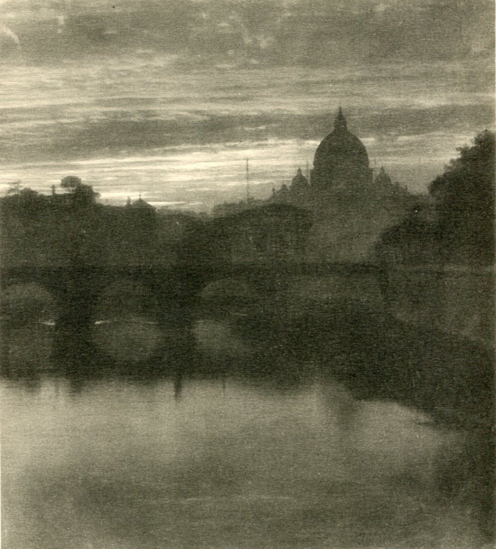 Unknown, Rome - Evening on the Tiber River: Collotype printed in 1951 by M. Danesi, Italy on very heavy, stiff paper with plate number and description title - Image size 7" X 7.5"