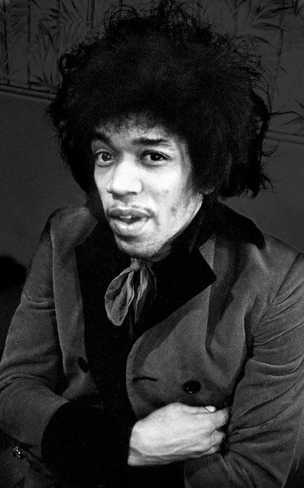 Berriff, Paul - Jimi Hendrix: Jimi Hendrix in his dressing room at the Odeon Theater in Leeds on 5 April 1967. Photographed with a Nikon F 35mm camera using Kodak Tri-x film.