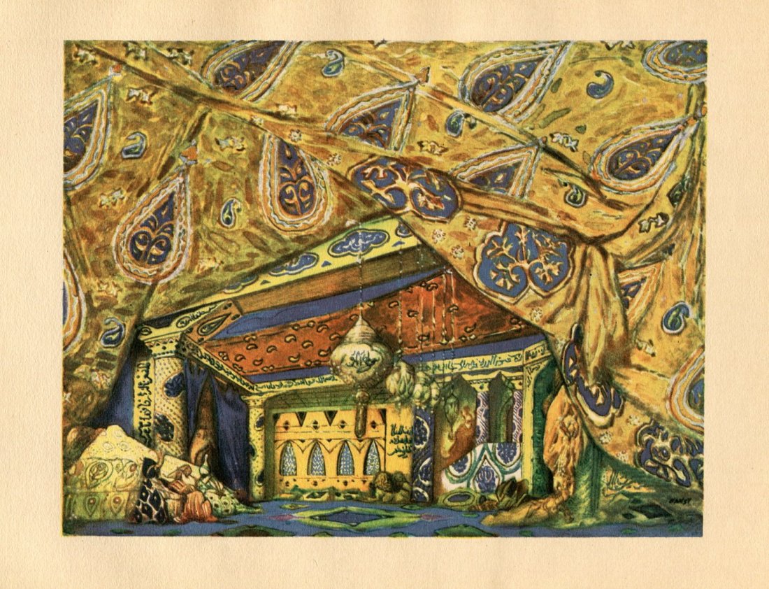 Bakst, Leon - Design for Ballet "Orientales": Color Offset Lithograph on Uncoated heavy paper, printed in Germany 1923 - Image Size 6" x 8"