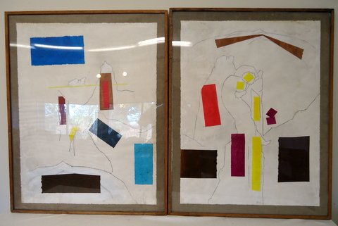 2 Framed Pcs. Art - David Hare: 2 wood-framed David Hare collages 1977 35"x45" signed