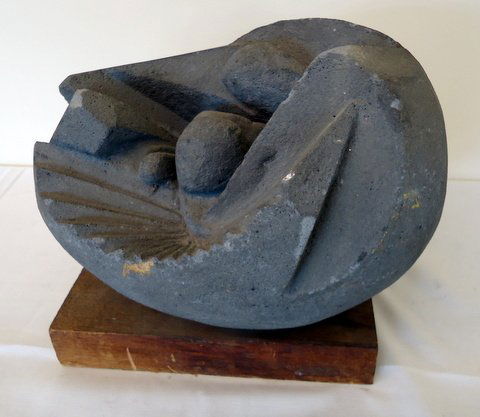 Modern Stone Sculpture: stone sculpture on base, probably John Rosa or David Hare - 14"x11"x11"