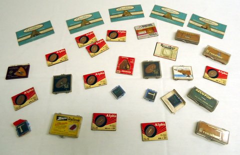 Lot of Turntable Styluses: cigar box full of 25+ new phonograph styluses - large assortment in unopened packages
