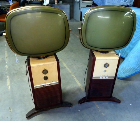 2 Philco Predicta Televisions: 2 Philco Predicta TVs on upright consoles - 49"x25"x15"