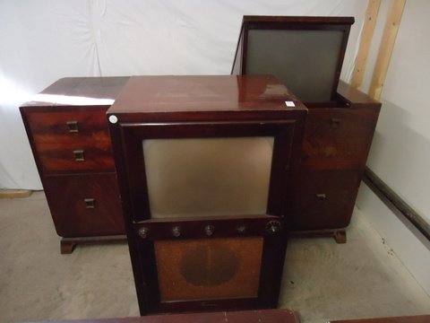 3 Early Televisions: 3 early TVs including 2 mirror-projection - the largest is 39"x36"x24"
