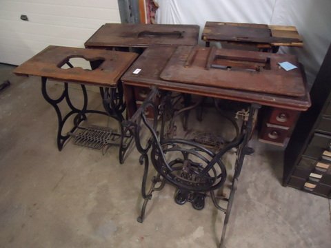 Lot of Sewing Machine Bases: 6 sewing machine bases with some interesting treadles