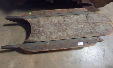 Early Sled: Early wood child's sled with iron runners 47"x18"x7" Heavy-made, very good condition An interesting piece: LOOKS like a child's sled, but is so well built it could have been intended for hauling. Very