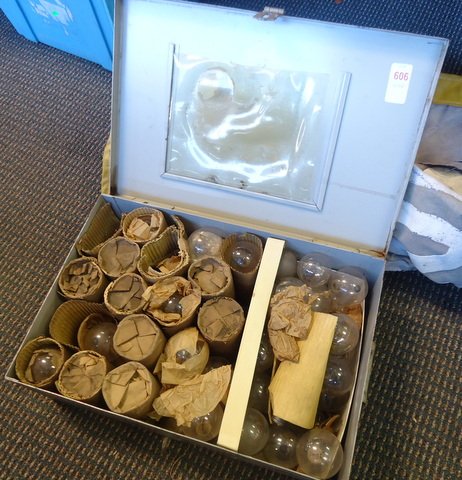Metal Case Full of Early Light Bulbs: Metal case full of early light bulbs - 18"x12.5"x6"