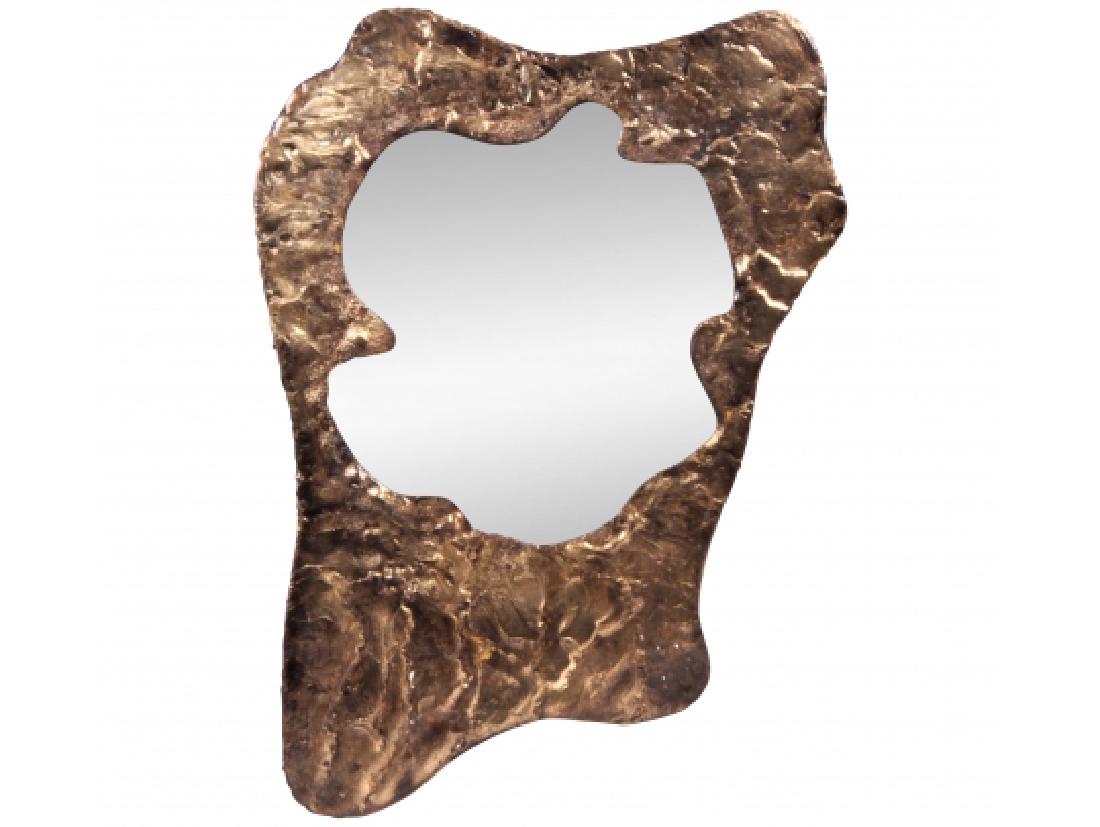Silas Seandel (Am. B. 1937) Bronze Freeform Mirror: Bronze free form textured wall mirror, unsigned, Silas Sandel. Measures: 18 3/4" x 27" Condition: two light scratches; otherwise good condition.