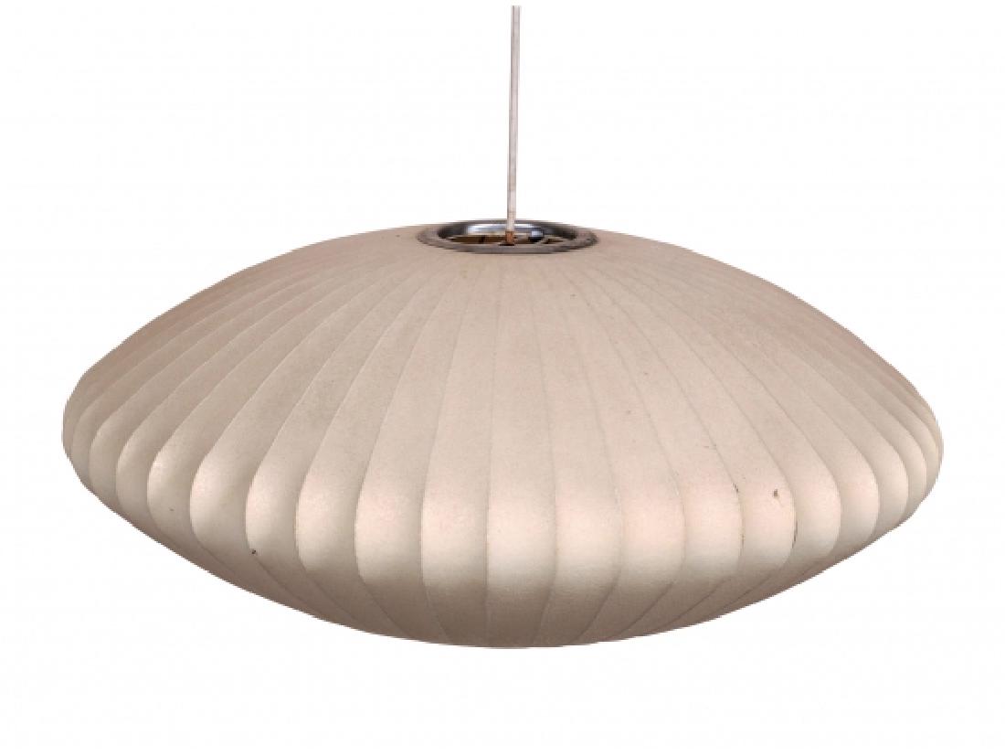 George Nelson - Howard Miller Mid Century Bubble Light: Measures 25" diameter x 11" high. Three punctures to shade. See photos with measuring tape.
