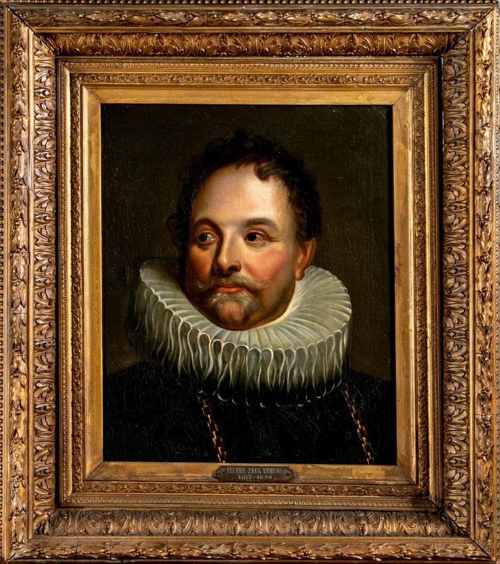 Attrib. Peter Paul Rubens (Flemish, 1577-1640), Oil: Attrib. Peter Paul Rubens (Flemish, 1577-1640), Oil On Canvas, Portrait Of A Gentleman.Lined. Portrait of a gentleman with a gray mustache and beard, possibly an official, wearing a ruffled collar and