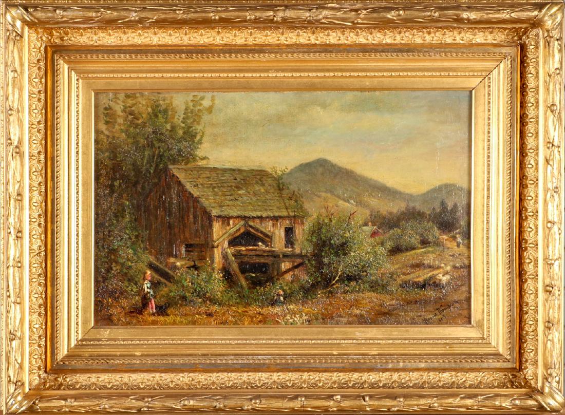 Jerome B. Thompson (Am., 1814-1886), Oil On Canvas: Jerome B. Thompson (American, 1814-1886), Oil On Canvas, Fine Country Landscape With Barn And FiguresLined. Signed and dated 1859 lower right. A two story barn with a girl and her dog at the left, she