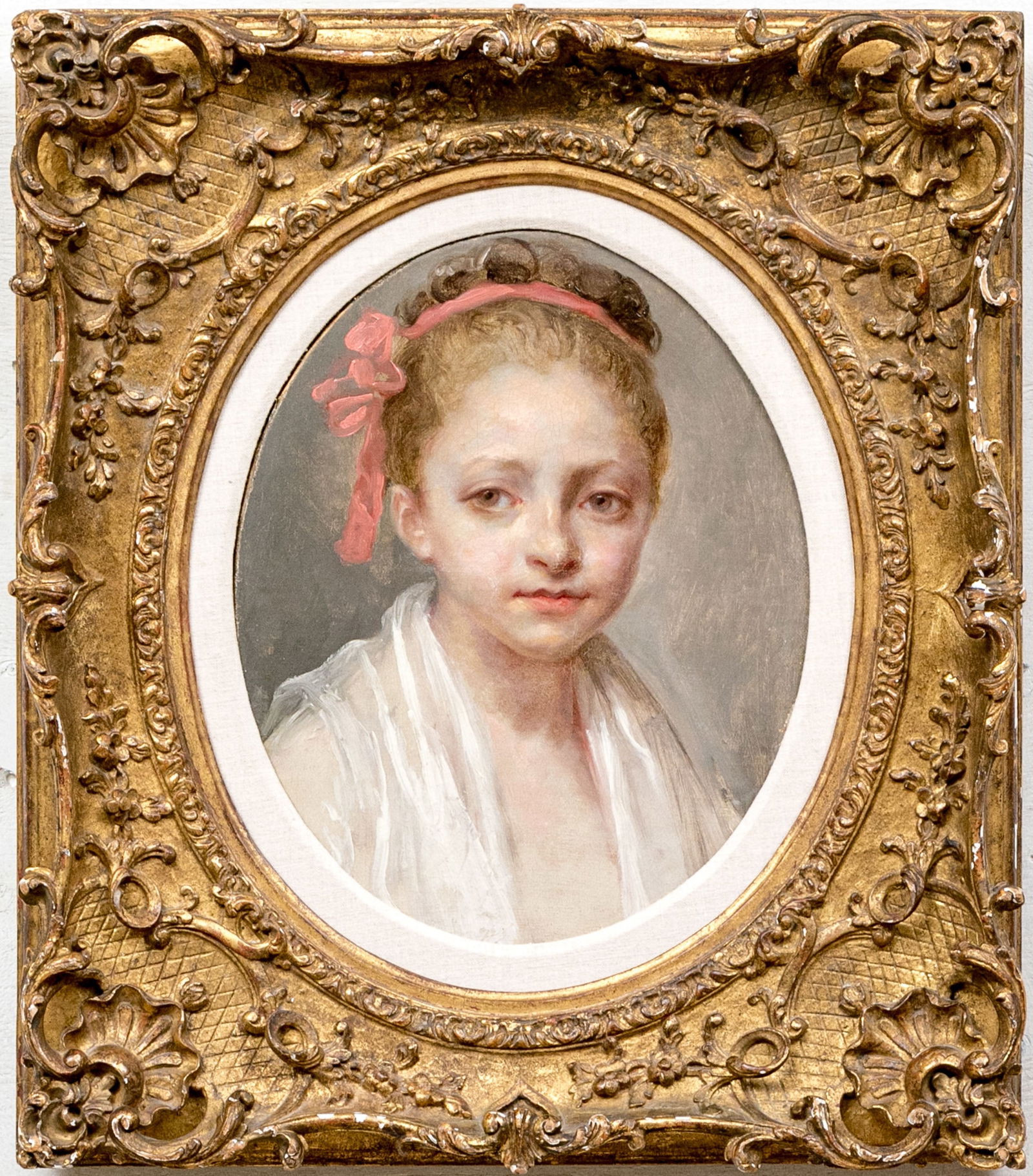 Attrib. Nicolas Bernard Lépicié (French, 1735-1784) “Portrait Of A Girl…", Oil On Canvas: Attributed to Nicolas Bernard Lépicié (French, 1735-1784) “Portrait of a Girl, Bust-length, in a White Chemise” oil painting on canvas depicting the portrait of a girl, in a white chemise wi