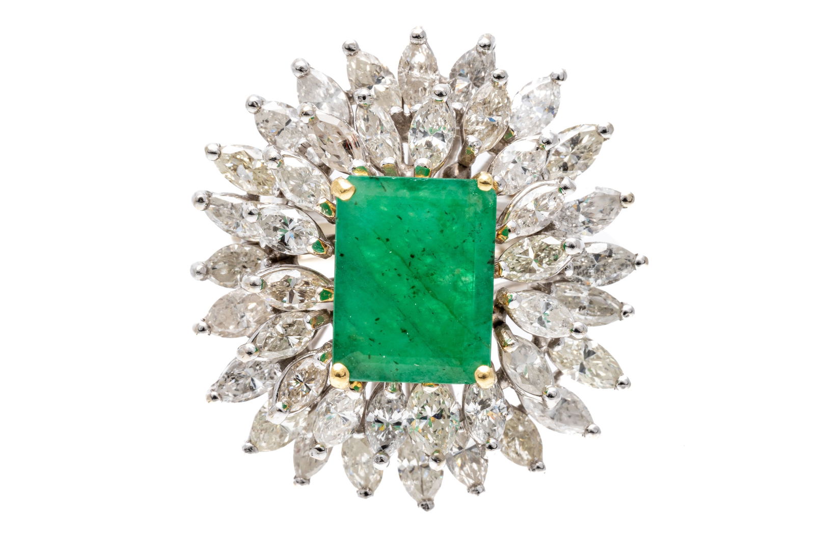 18K White Gold Emerald And Diamond Cocktail Ring, Size 8.25 (1 of 11)