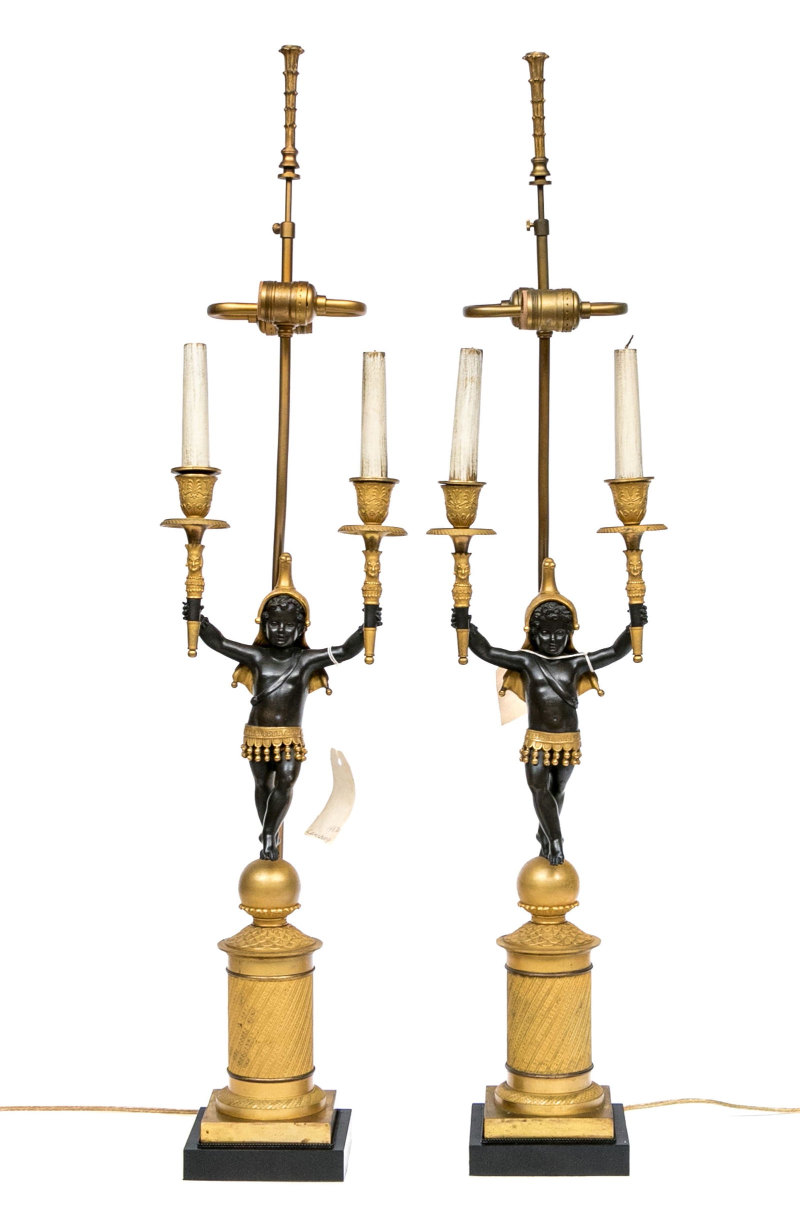 Fine Pair Of French Empire Figural Doré Bronze Candelabrum, Mounted As Table Lamps (1 of 20)
