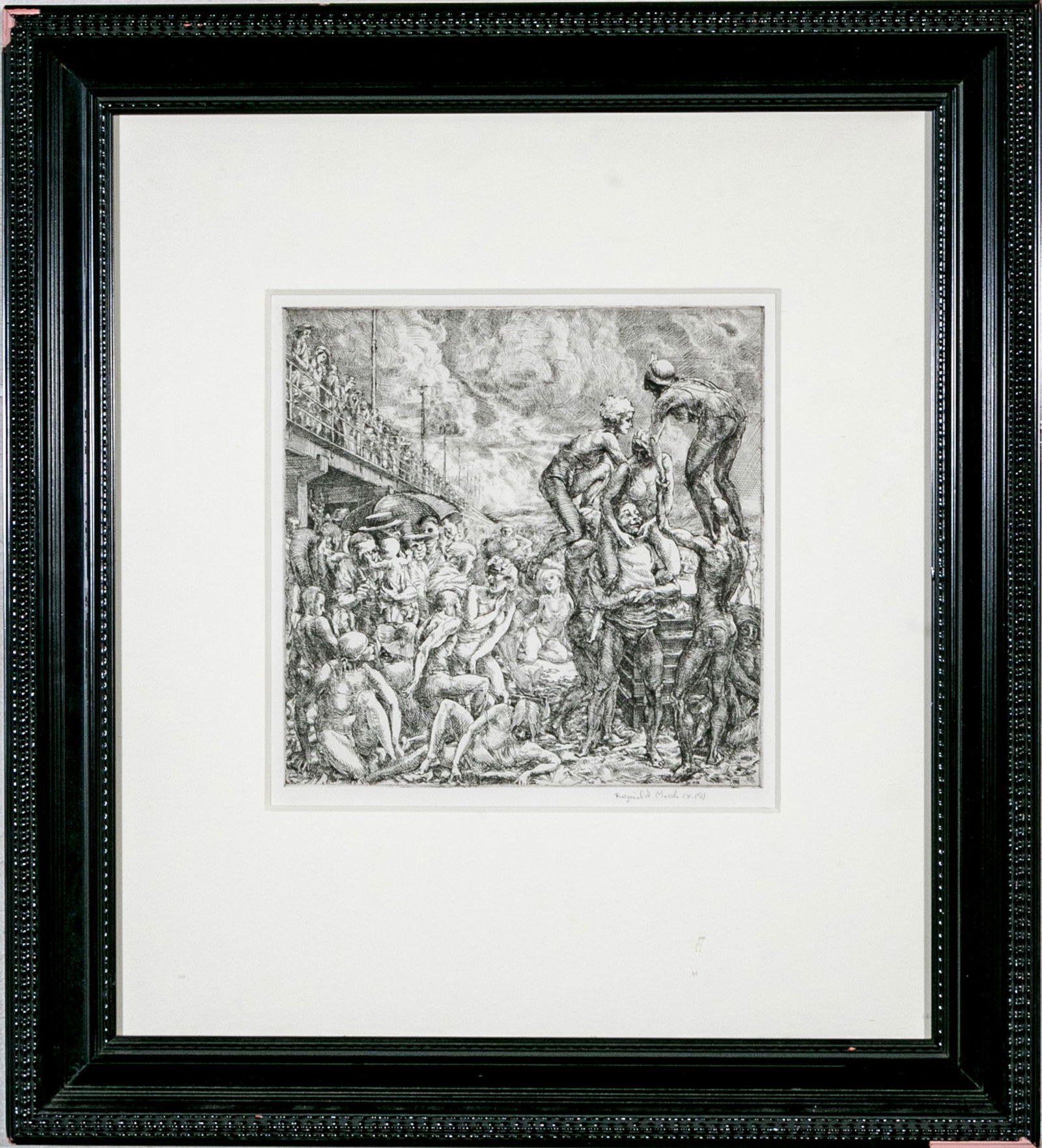 Reginald Marsh (American, 1898-1954) Coney Island Beach Etching On Paper: Reginald Marsh (1898-1954) "Coney Island Beach" etching on paper, circa 1934. The etching print is signed and dated 1934 lower right in plate. Additionally, the print is pencil signed and marked (F.M)