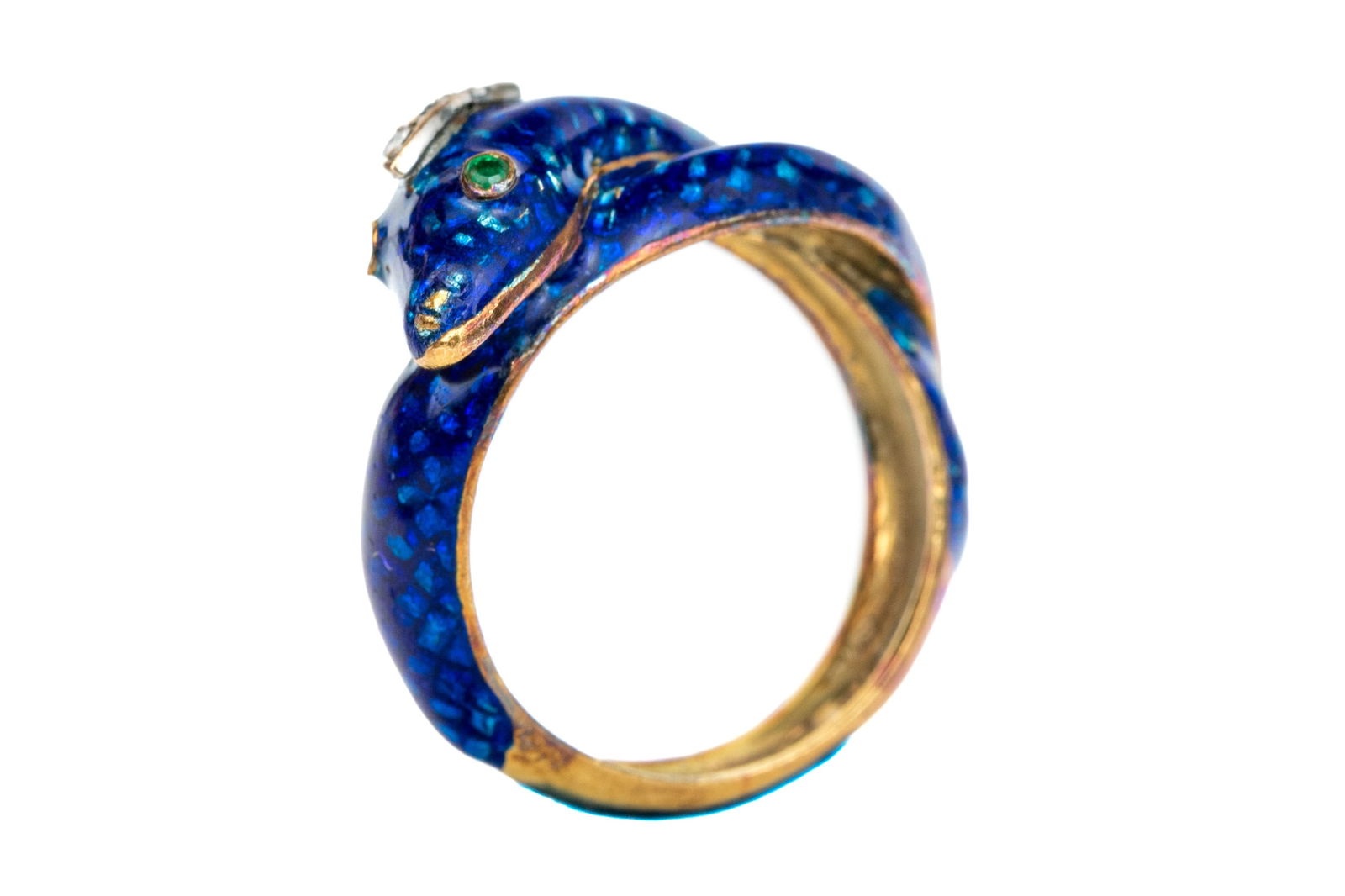 Cartier 18k Yellow Gold Striking Vintage Blue Enamel Serpent Ring, Size 6 (1 of 12)