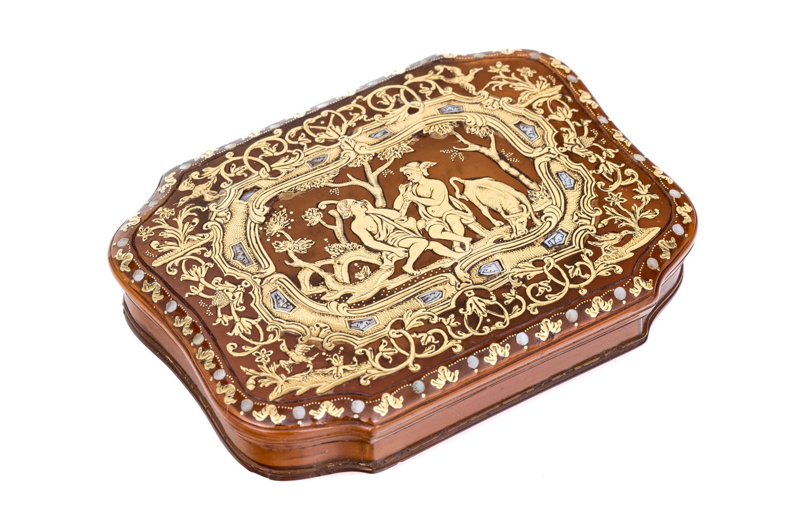Gorgeous Antique Blonde Tortoiseshell Mercury And Argus Motif Snuffbox, Circa 1740 (1 of 13)