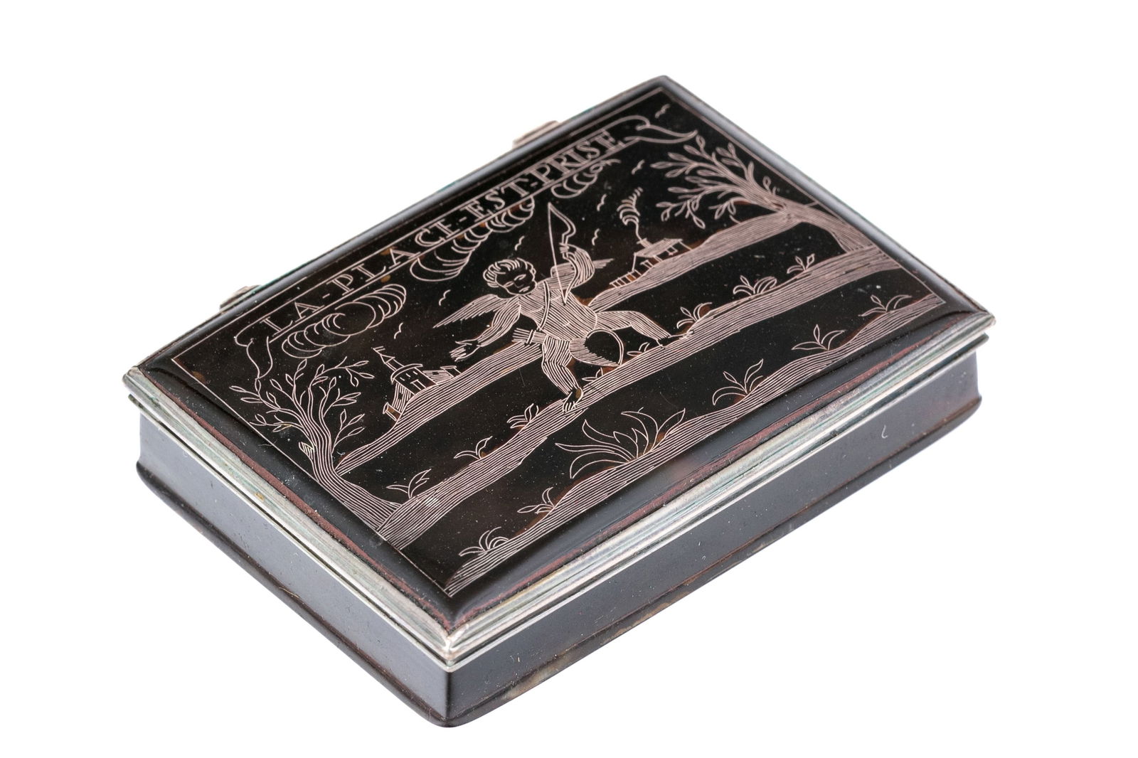 Unique Antique Tortoiseshell And Silver Pique Pose Cupid Motif Snuffbox, Circa 1740 (1 of 15)