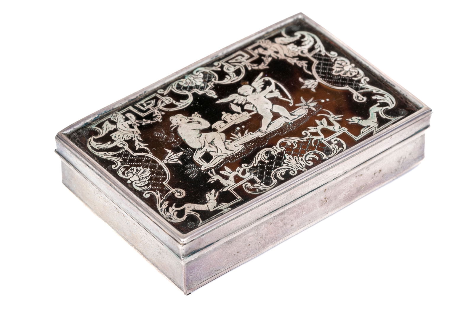 Lavish Antique Pique Tortoiseshell Cupid And Psyche Motif Snuff Box, Circa 1730 (1 of 13)