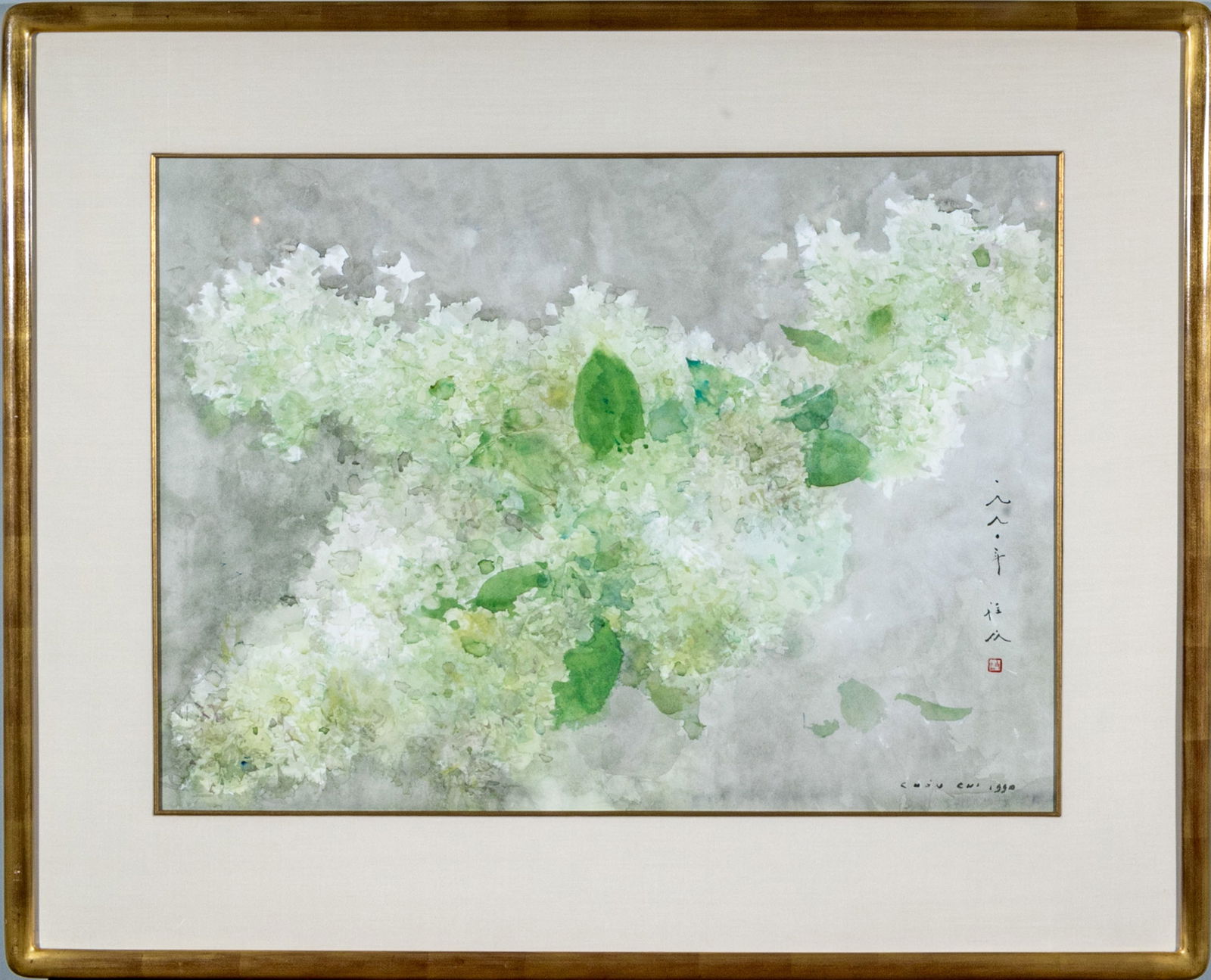 Chen Chi (Chinese-American, 1912-2005) White Hydrangeas Watercolor (Original Purchase $8,000) (1 of 12)