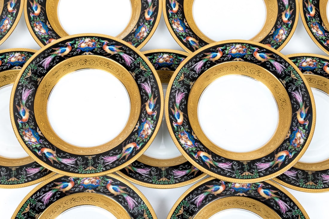 Set Of 12 Black Knight BLK 90 Pheasants And Fruits Pattern Soup Bowls (1 of 9)