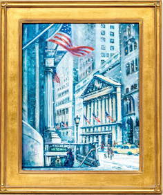 Philip Corley (Irish-American, B. 1944) Wall Street In Winter Oil On Canvas Board (1 of 12)