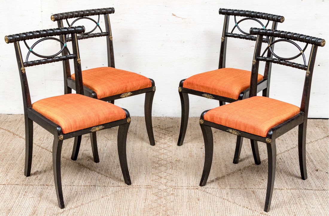 Set Of Four Antique Regency Style Ebonized Side Chairs, Ca. 1830's (1 of 16)