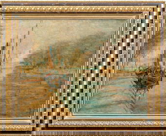 MA??ic GA??h (Hungarian, 1873-1944) Impressionist Oil On Canvas, River Landscape With Boats (1 of 8)