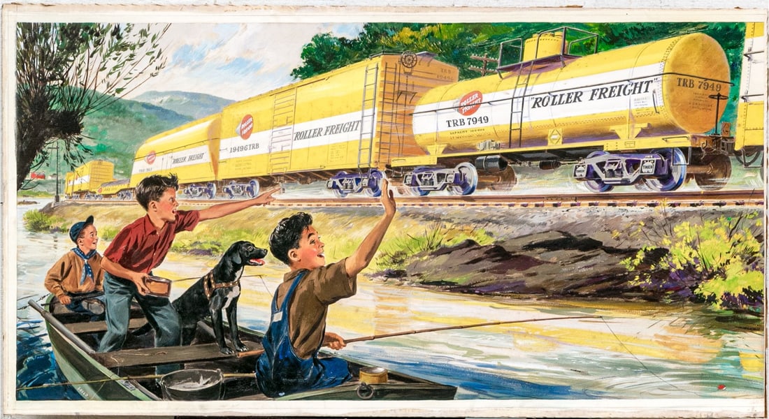 John Fleming Gould (American, 1906-1996) Oil On Artist Board, Timken Roller Freight (1 of 10)