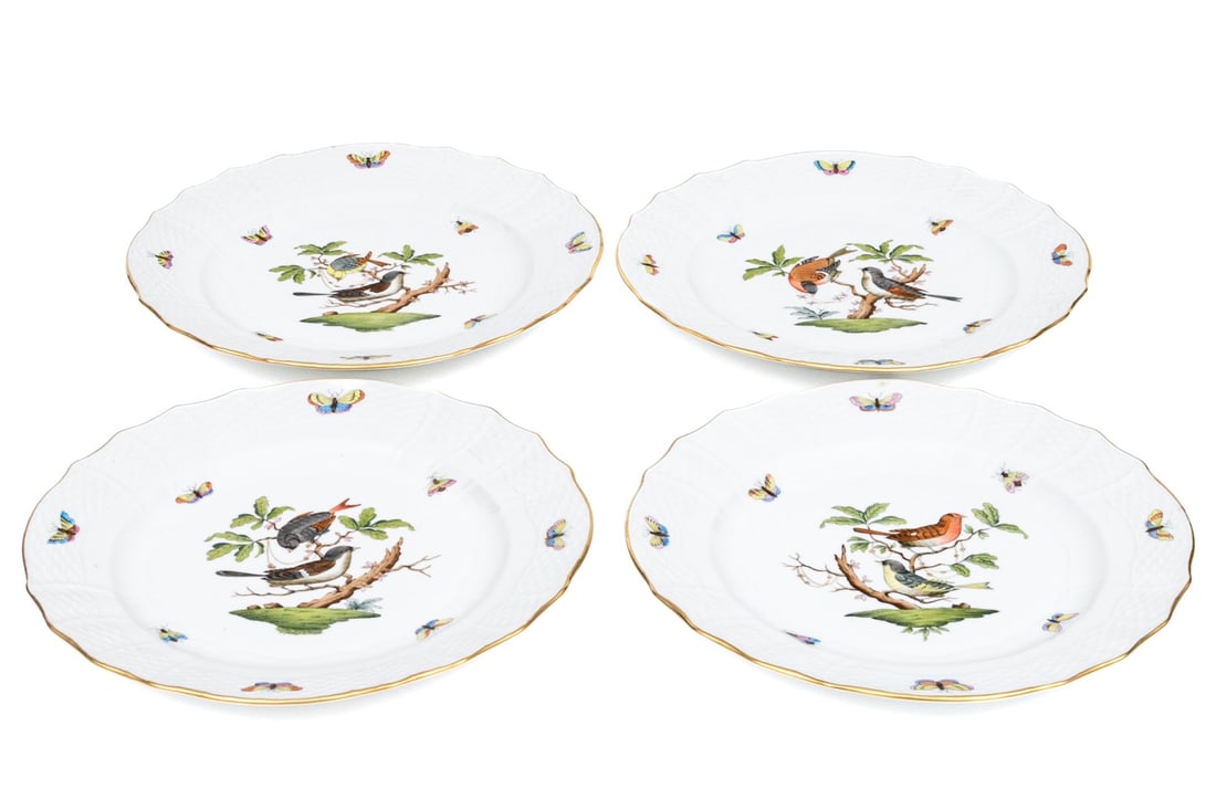 Set Of Four Herend Rothschild Bird Hand-Painted Porcelain Chargers (1 of 8)