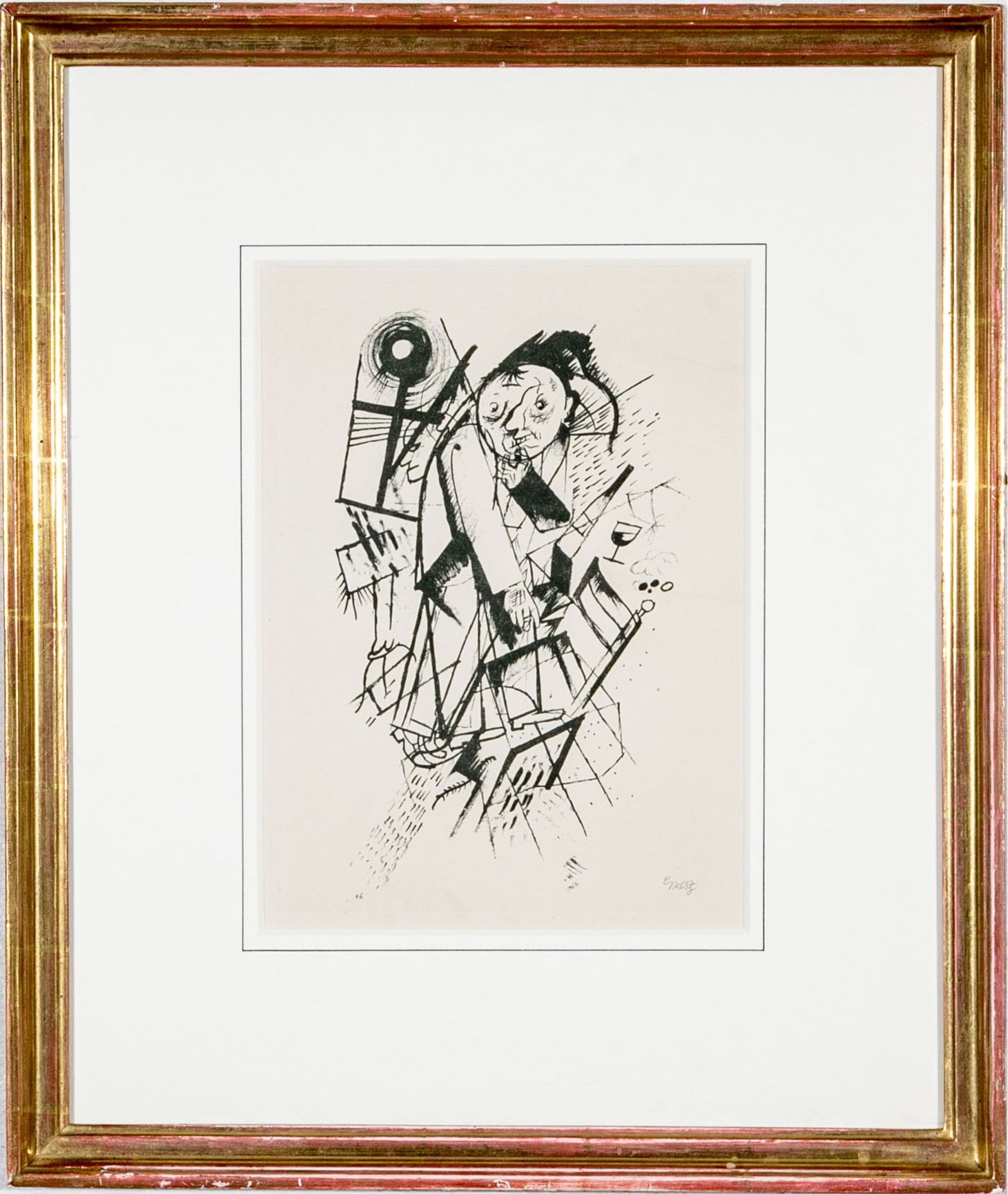 George Grosz (German, 1891/93-1959) Offset Lithograph, Franz Jung Gewidmet (1917): Pencil signed lower right, number 46 in plate lower left. Edition of 100. The label on verso with the title in German means dedicated to Franz Jung. (The Suicide refers to another work). This lithogra