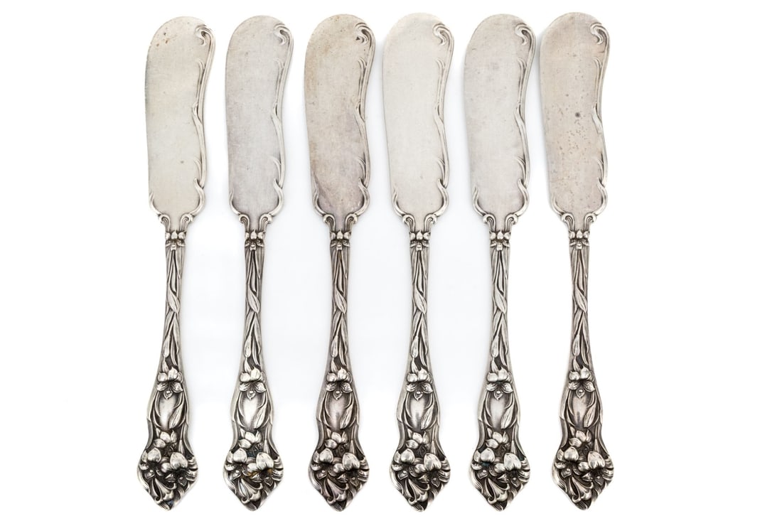 Set Of Six Watson Lily Sterling Silver Butter Knives, 6.890 Gross Ozt (1 of 6)