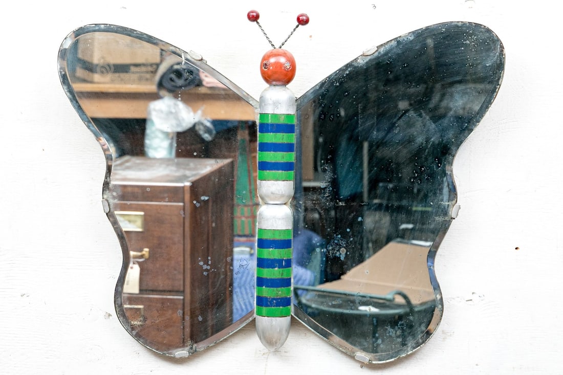 Vintage Artisan Made Butterfly Shaped Mirror (1 of 10)