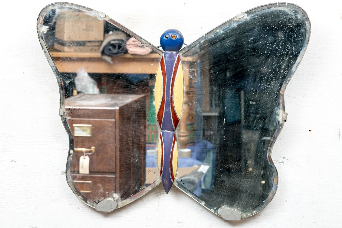 Vintage Artisan Made Butterfly Shaped Mirror (1 of 9)